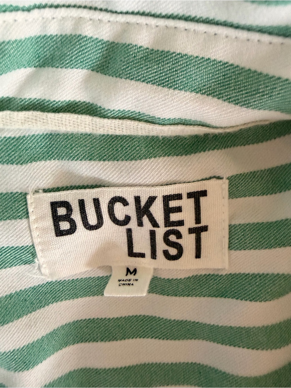 Striped Ruffle Hem Button-Front Top - Mint Green - size M - Picture 8 of 10